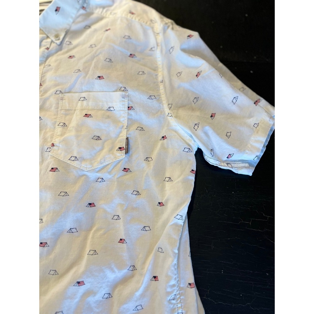 Eddie Bauer Mens Classic Fit‎ Short Sleeve Button Down Shirt Camping Print XL - Picture 4 of 5